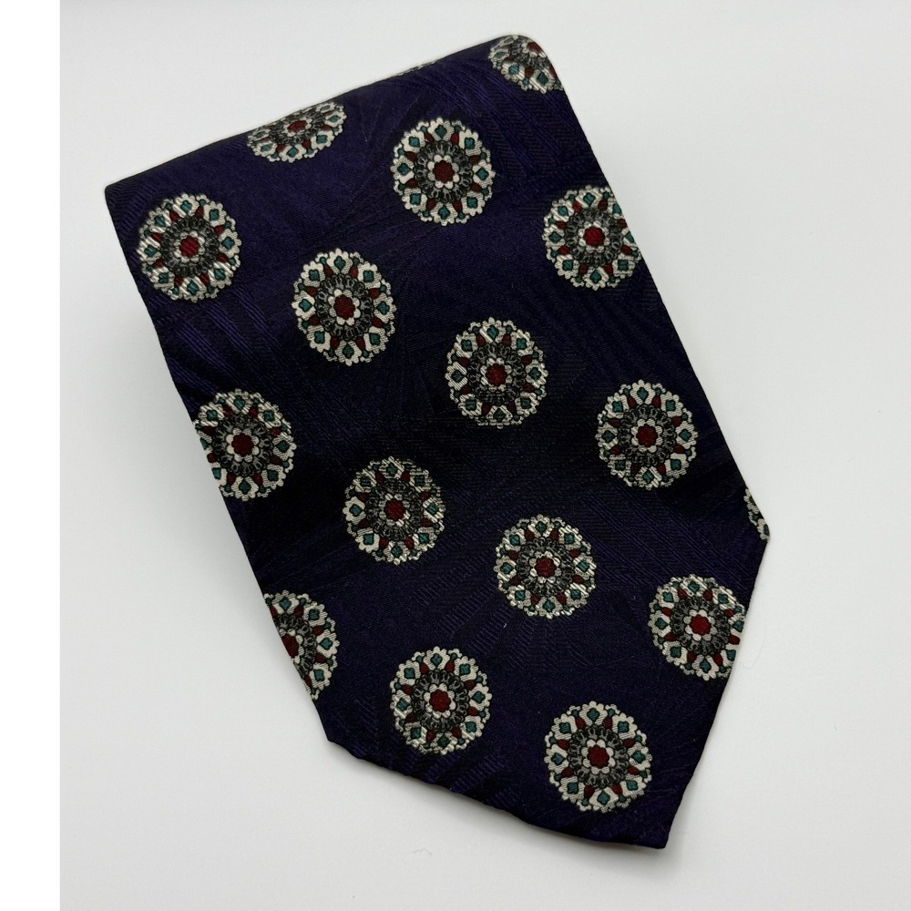 Robert Talbott Silk Tie 3.75" Blue Medallion Geometric Italian Hand Sewn Tie